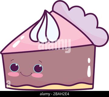 cute food slice cake with cream sweet dessert kawaii cartoon vector illustration isolated design Stock Vector