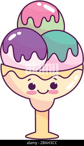 kawaii ice cream scoops in bowl 685677 Vector Art at Vecteezy