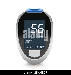 Realistic blood glucose testing device that shows sugar level in blood, diabetes tester device icon. Glucometer vector illustration Stock Vector