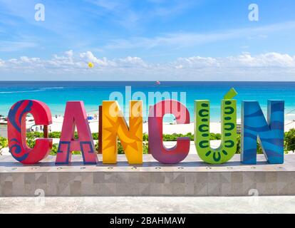 Cancun, Mexico - 20 March, 2020: Playa Delfines (Dolphin Beach) nicknamed El Mirador (The Lookout) – one of the most scenic public beaches in Riviera Stock Photo