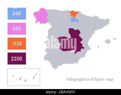 Infographics of Spain map, individual regions vector Stock Vector