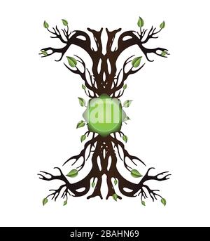 Growing tree with roots and seal, abstract design, isolated object on white background vector Stock Vector