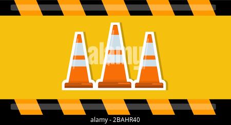 cone with striped caution tape  for under construction concept vector illustration Stock Vector