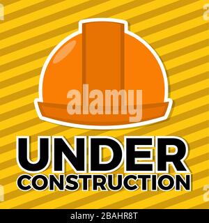 helmet with striped caution wall  for under construction concept vector illustration Stock Vector