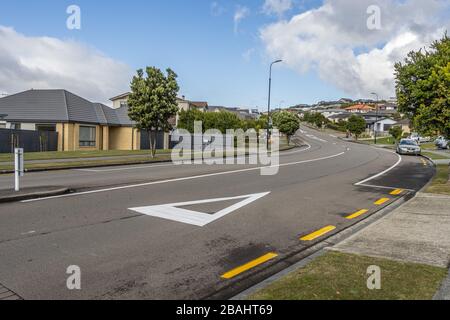 Almost empty street in suburb near Poruria during NZ COVID 19 lockdown Stock Photo