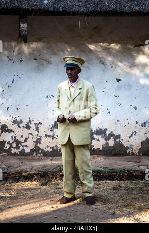 Africa, Ethiopia, addis Ababa. A guard in front of Menelik and Taitu's palace, behind Entoto church Stock Photo