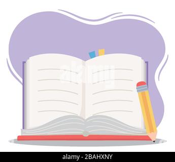 online education, open book and pencil utensils school vector illustration Stock Vector