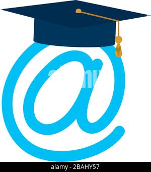 graduation hat virtual study home education vector illustration flat style icon Stock Vector