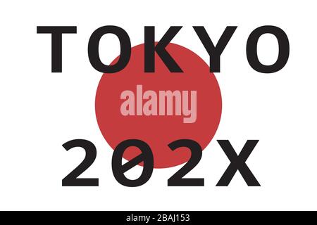 Text of Tokyo and 202X with a red sun in background Stock Vector
