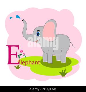 E word for elephant animal alphabet illustration  Stock Vector