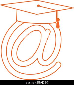 graduation hat virtual study home education vector illustration line color style icon Stock Vector