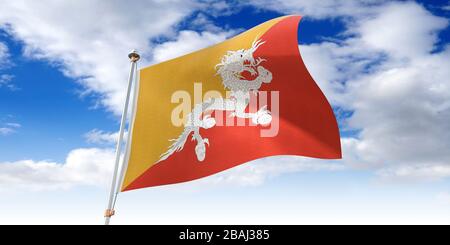 Bhutan - waving flag - 3D illustration Stock Photo