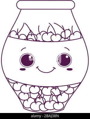 cute food jar with cherries sweet dessert kawaii cartoon vector ...
