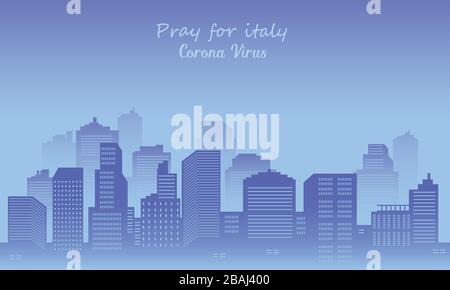 Downtown background of building tall infected with virus corona 19. Stock Vector