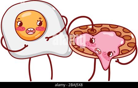 breakfast cute fried egg and pancake with jam kawaii cartoon vector illustration Stock Vector