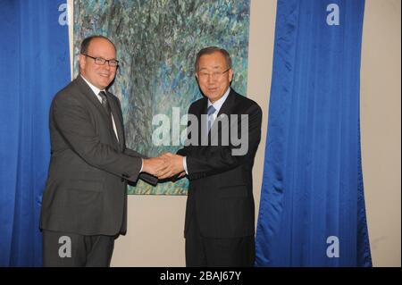 Manhattan, United States Of America. 14th Dec, 2015. NEW YORK, NY - DECEMBER 14: Prince Albert II of Monaco meets with Ban Ki-moon, Secretary General of the United Nations, at the United Nations on December 14, 2015 in New York City. People: Prince Albert II Of Monaco, Ban Ki-moon Credit: Storms Media Group/Alamy Live News Stock Photo