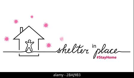 Shelter in place lettering. Person in home simple vector sketch, doodle. Stock Vector
