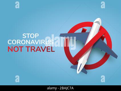 Stop coronavirus not travel and aviation. Novel Coronavirus 2019-nCoV , Virus Covid 19-NCP. Coronavirus disease prevention sign. Departure Ban. Vector Stock Vector