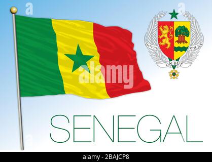 Senegal official national flag ane coat of arms, african country, vector illustration Stock Vector