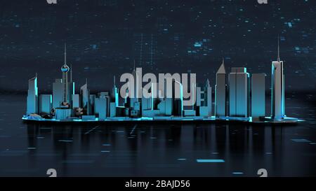 Futuristic Innovation City Landmark isolated with Clipping Path, Clipping Mask.  3D Render City landscape for Future city concept. Abstract Cityscape Stock Photo