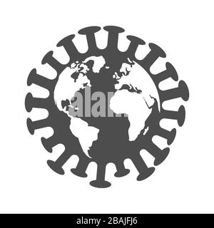 The image of the earth in the form of a virus. Illustration dedicated to the spread and pandemic of the coronovirus throughout the Earth. Epidemic and Stock Vector