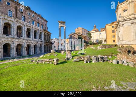 The Theatre of Marcellus and the Temple of Apollo Sosianus in Rome, Italy Stock Photo