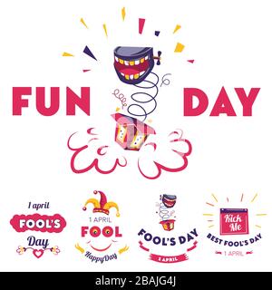 Aprils fool fun day, holiday celebration banners set Stock Vector