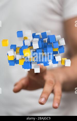 cloud connected to many objects on a virtual screen Stock Photo