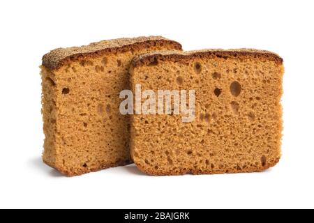 Pair of slices of traditional dutch breakfast cake isolated on white background Stock Photo