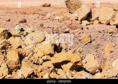 Mounds of soil and stones that were filled in the construction area. Stock Photo