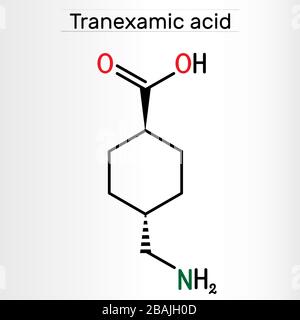 Tranexamic acid, TXA, C8H15NO2 drug molecule, is used for preventing excessive bleeding. Structural chemical formula. Vector illustration Stock Vector