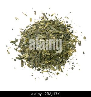 Heap of healthy Japanese green tea isolated on white background Stock Photo