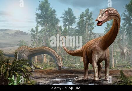 Diplodocus dinosaur scene from the Jurassic era 3D illustration Stock Photo