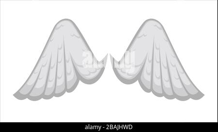 Angelic wings with white feathers, avian plumage icon Stock Vector
