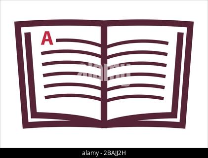 Book open page with A letter line art icon on white vector Stock Vector