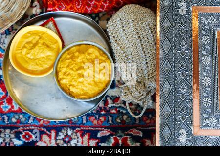 Turmeric (Haldi) Paste used in Indian Hindu Weddings Stock Photo