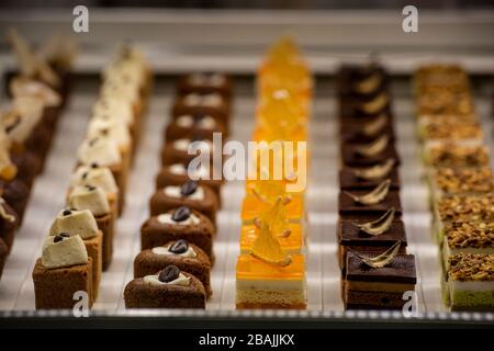 Tray of assorted pastries fresh from the pastry shop Stock Photo