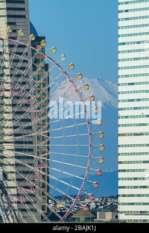 Cityscape of Yokohama MinatoMirai in Yokohama City with mountain Fuji Stock Photo