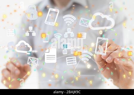 A code data concept in hand digital 3d Stock Photo
