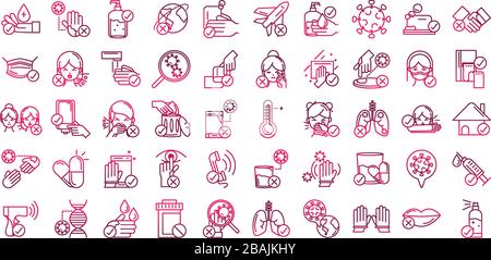 do and donts prevent spread of covid19 icons vector illustration gradient icon Stock Vector