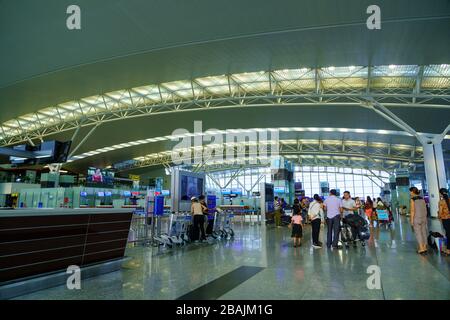 HANOI/VIETNAM - JULY 17 : Noi Bai International Airport (HAN) inside View Airport check-in counter thai air ways on 07 17 2019 in Passenger Terminal F Stock Photo