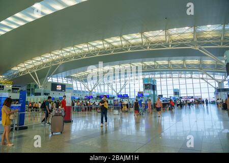 HANOI/VIETNAM - JULY 17 : Noi Bai International Airport (HAN) inside View Airport check-in counter thai air ways on 07 17 2019 in Passenger Terminal F Stock Photo