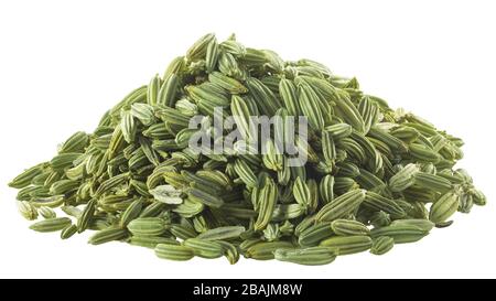 Pile of dried fennel seeds (Foeniculum vulgare fruits), isolated Stock Photo