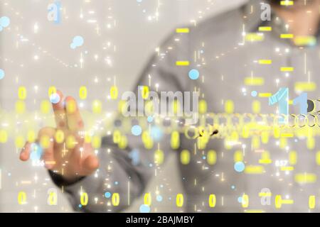 A code data concept in hand digital 3d Stock Photo