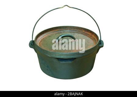 Rustic Dutch oven casserole pan on an isolated white background Stock Photo