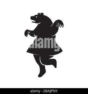 Icon silhouette of a bear in a skirt on a white isolated background. Vector image Stock Vector