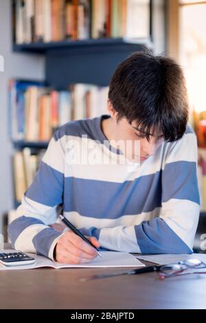A college student studying at home Stock Photo