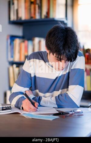 A college student studying at home Stock Photo