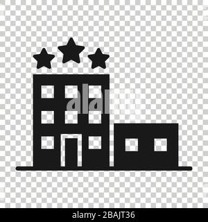 Hotel building icon in flat style. Town skyscraper apartment vector illustration on white isolated background. City tower business concept. Stock Vector