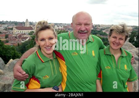 First Lithuanian Olympic champion boxer Dan Pozniak with Olympic champions Vida Venciene and Lina Kaciusyte Stock Photo